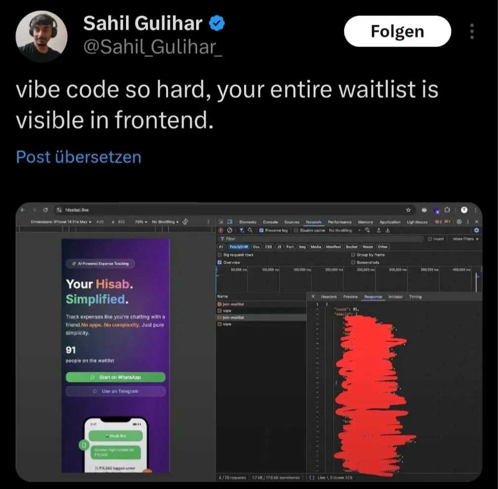 Beispiele für Vibe-Coding-Projekte, die auf Twitter geteilt und kritisiert wurden