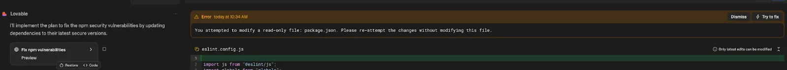 NPM Security Warnings mit fehlenden Schreibberechtigungen