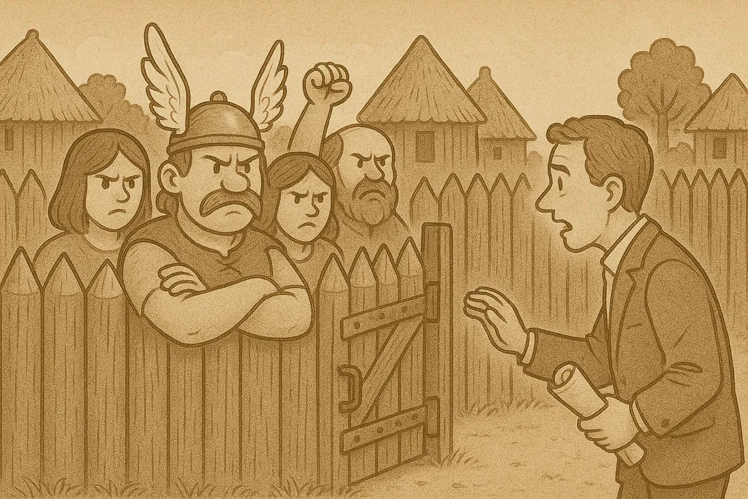 Illustration des Gallische-Dorf-Syndroms: Team-Isolation und Abgrenzung