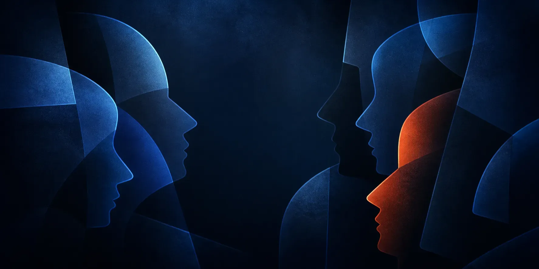 Abstrakte Silhouetten und Facetten in tiefem Blau