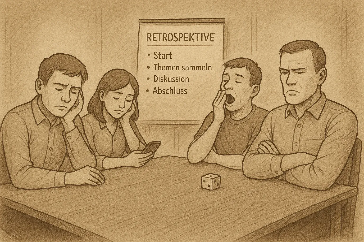 Illustration des Anti-Patterns Schema-F-Retros und monotone Formate
